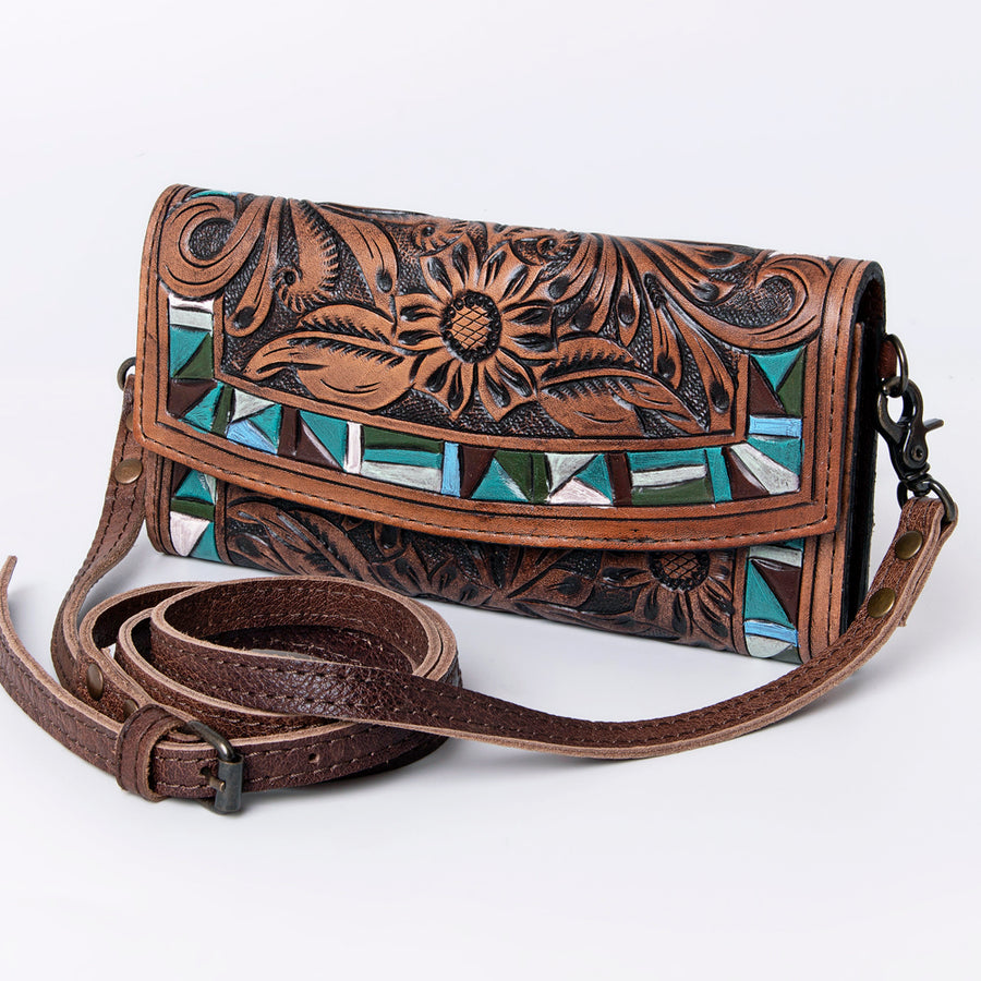 American Darling Hand Tooled Leather Wallet | Western Tooled Crossbody Wallet - Uhorse