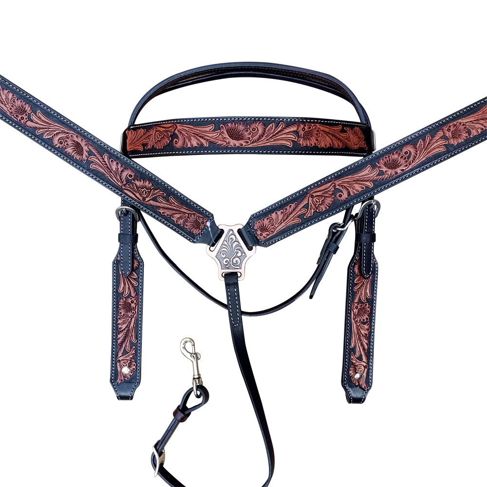 Western American Leather Hand Tooled Horse Tack Set Comfytack Brown