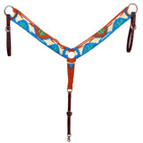 HILASON Cactus Western Wool Headstall & Breast Collar Tack Set Turquoise & White | Leather Headstall | Leather Breast Collar | Tack Set for Horses