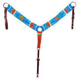 HILASON Sun Western Wool Breast Collar Headstall Set Tack Set Turquoise & Brown