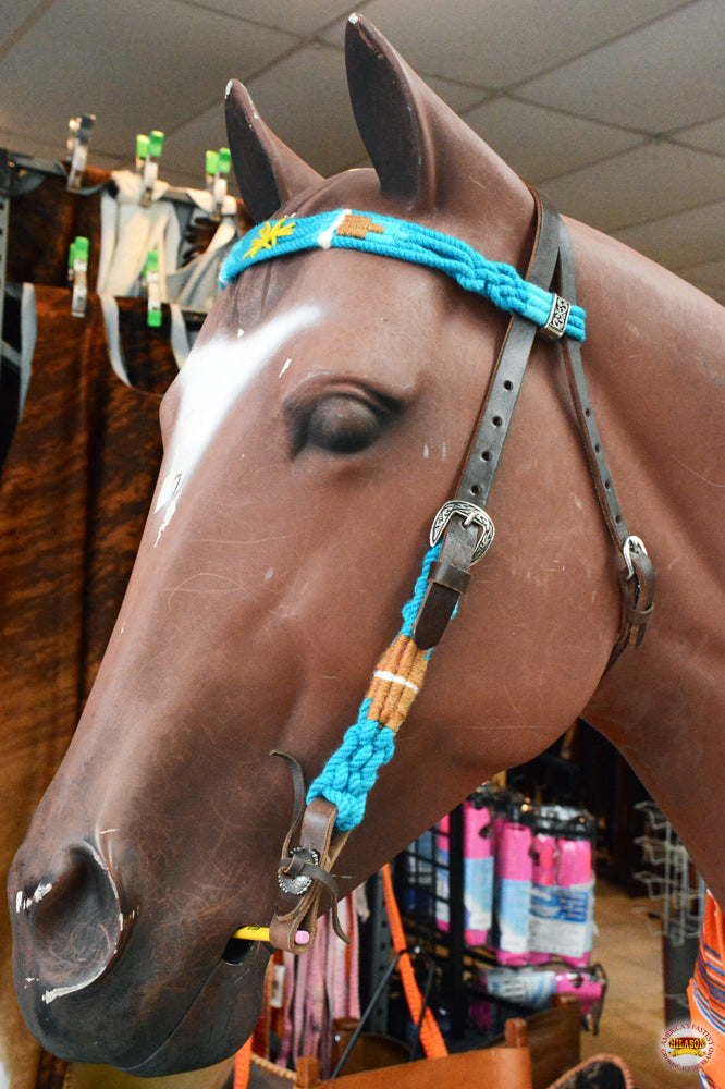 HILASON Sun Western Wool Breast Collar Headstall Set Tack Set Turquoise & Brown