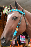 HILASON Sun Western Wool Breast Collar Headstall Set Tack Set Turquoise & Brown