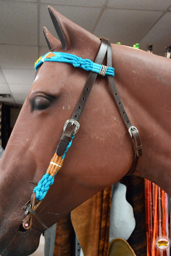 HILASON Sun Western Wool Breast Collar Headstall Set Tack Set Turquoise & Brown
