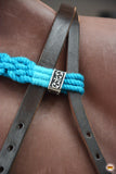 HILASON Sun Western Wool Breast Collar Headstall Set Tack Set Turquoise & Brown