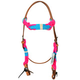 HILASON Western Wool Breast Collar Headstall Set Tack Set Turquoise & Pink