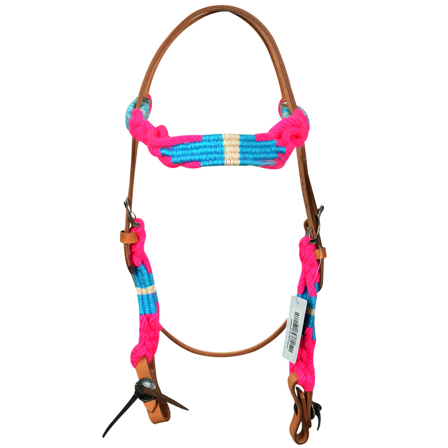 HILASON Western Hand Woven Wool Headstall Turquoise and Pink - Uhorse