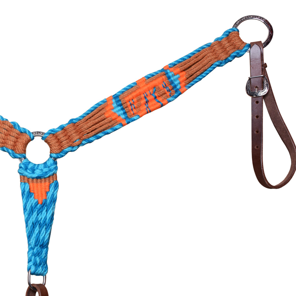 Hilason Cactus Western Wool Hand Tooled Breast Collar Headstall Tack Set Brown/Turquoise