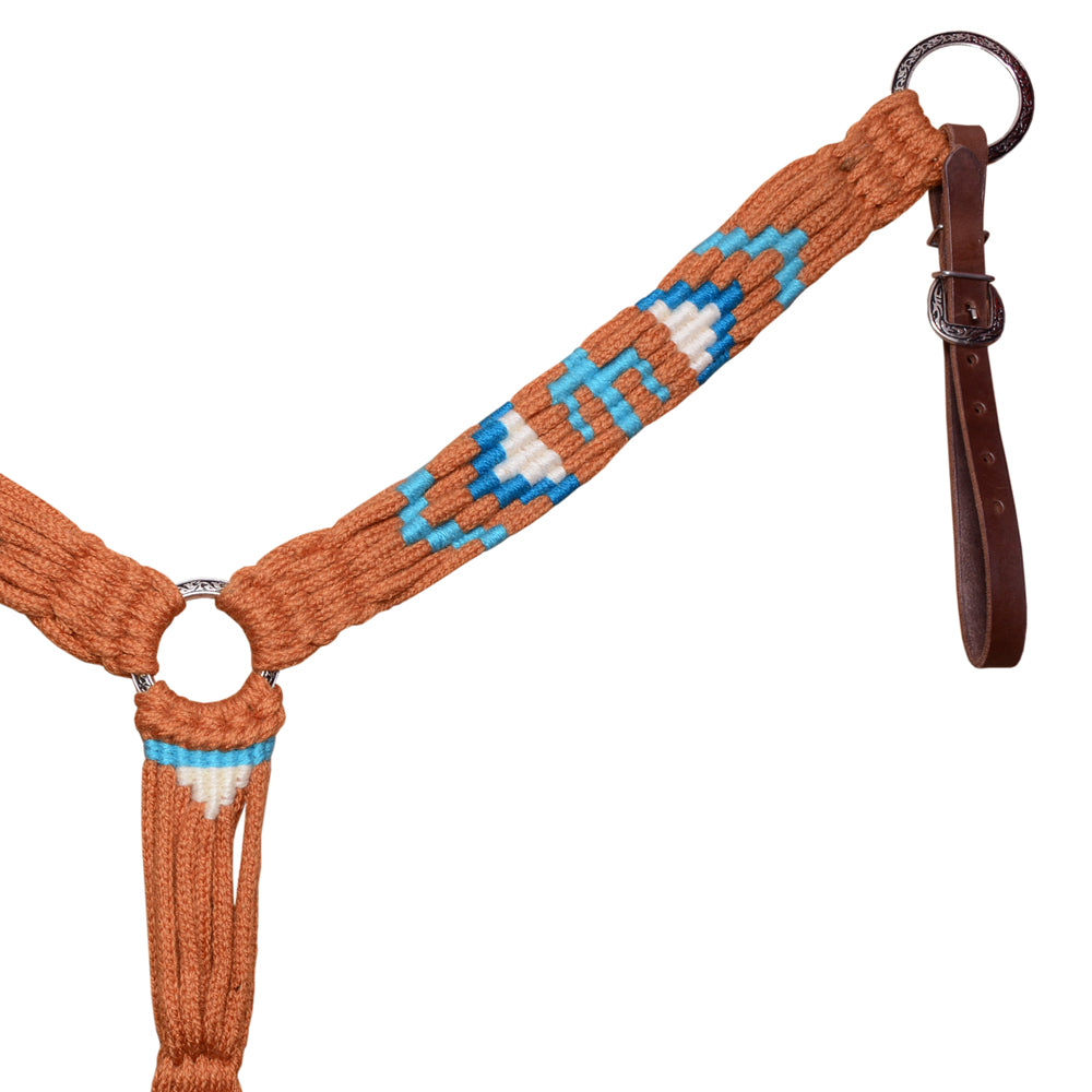 HILASON Cactus Western Wool Breast Collar Headstall Set Tack Set Blue & Brown