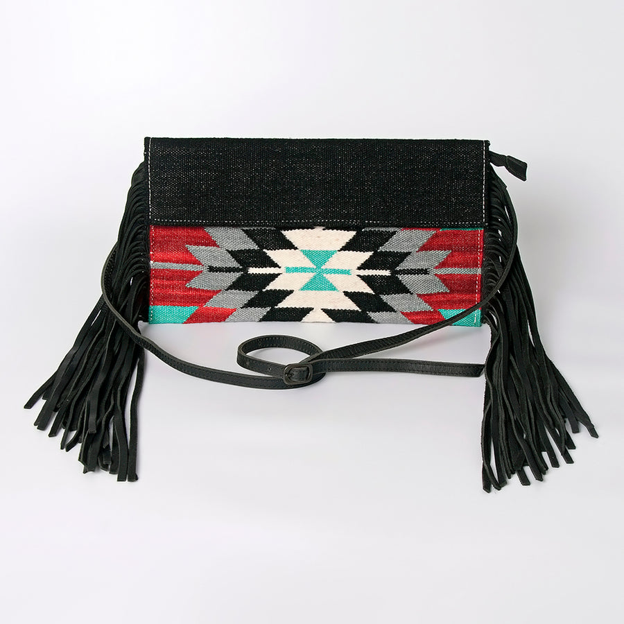 American Darling Western Crossbody Bag with Fringe | Hand Woven Saddle Blanket & Genuine Leather Purse | Small Shoulder Bag for Women