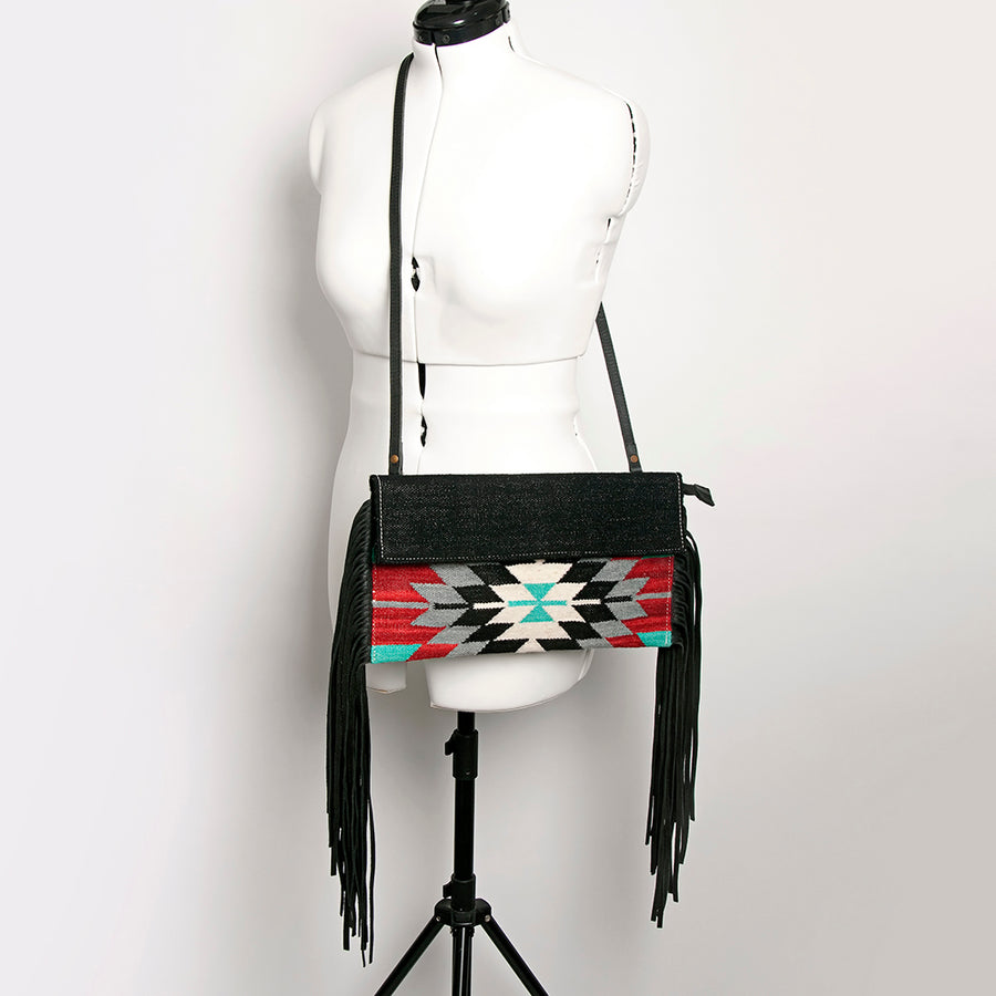 American Darling Western Crossbody Bag with Fringe | Hand Woven Saddle Blanket & Genuine Leather Purse | Small Shoulder Bag for Women