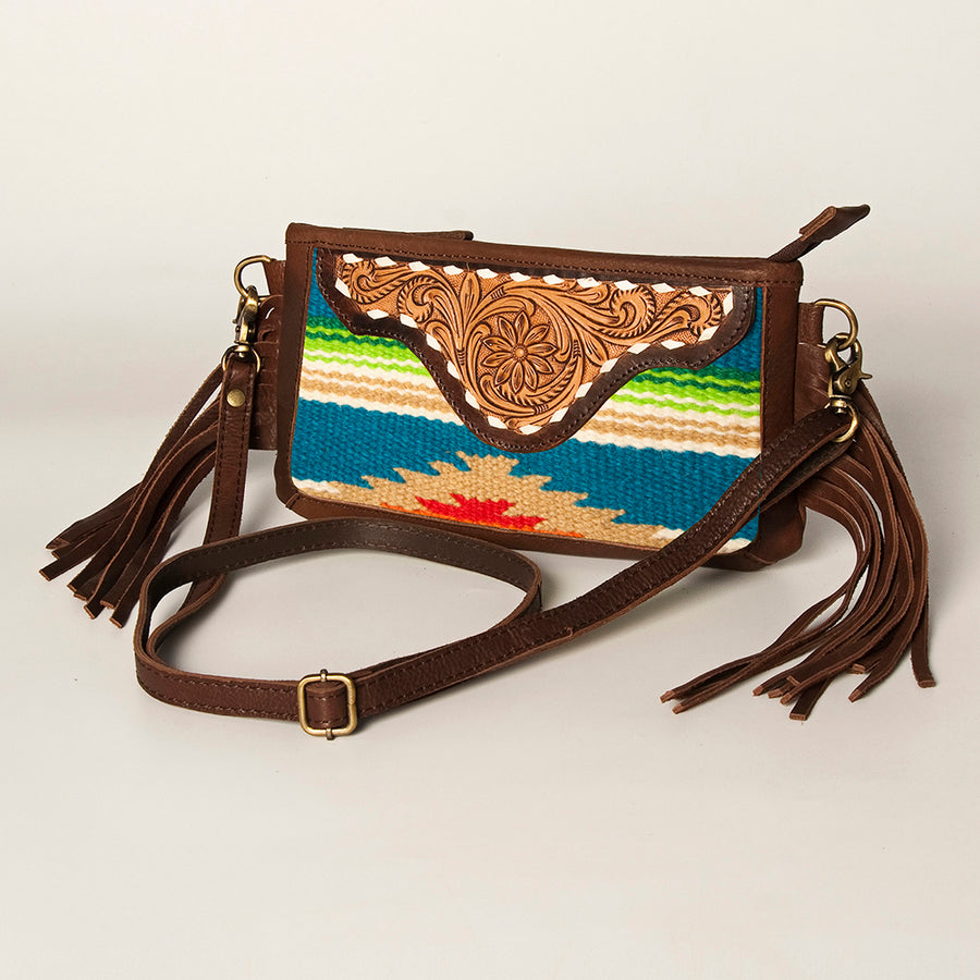 American Darling Hand Tooled Leather Saddle Blanket Small Cross body Bag - Uhorse