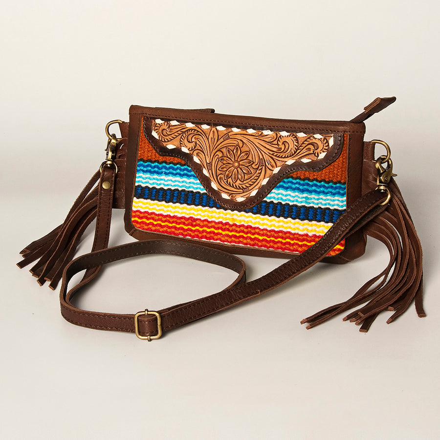 American Darling Hand Tooled Leather Saddle Blanket Small Cross body Bag - Uhorse