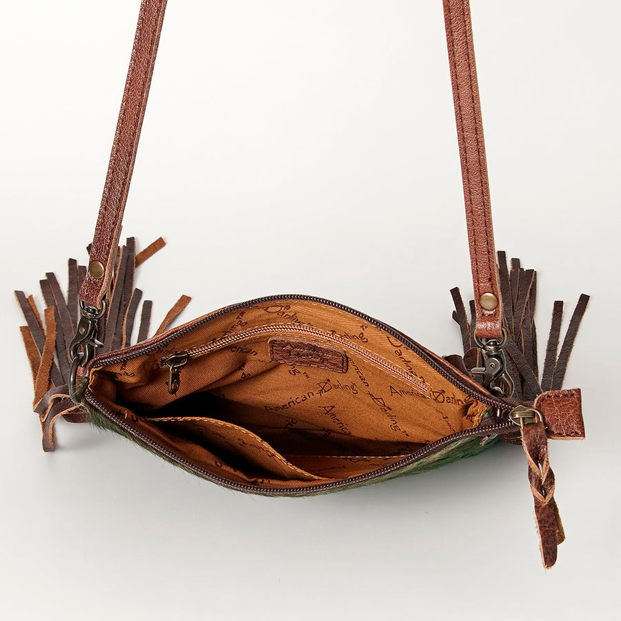 American Darling Western Small Crossbody Bag – Genuine Hair-On Cowhide Leather with Fringes, Adjustable Strap, Handcrafted in Texas