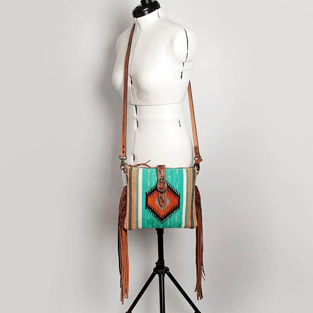 American Darling Cross Body Saddle Blanket Fabric Genuine Leather Western Women Bag | Black Handbag Purse Crossbody for Cute