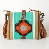 American Darling Cross Body Saddle Blanket Fabric Genuine Leather Western Women Bag | Black Handbag Purse Crossbody for Cute
