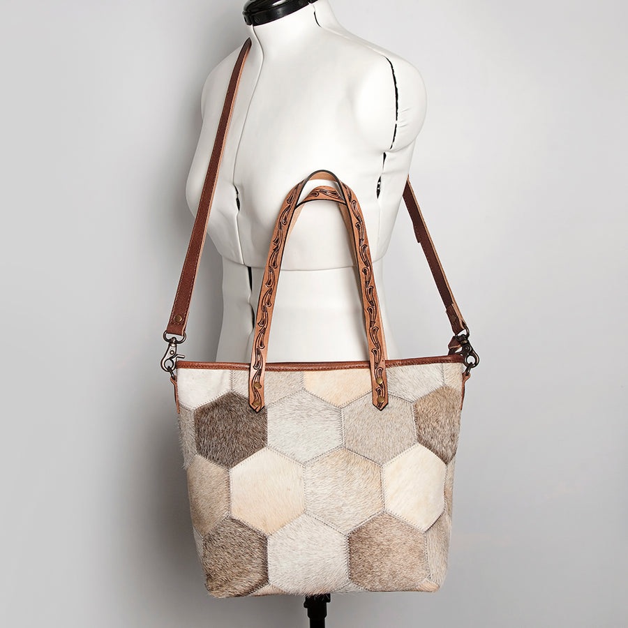 American Darling Tote Bag Hair-On Cowhide Genuine Vegetable Tanned Leather Handbag Spacious Travel Tote with YKK Zipper