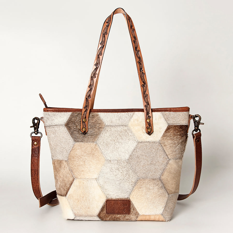 American Darling Tote Bag Hair-On Cowhide Genuine Vegetable Tanned Leather Handbag Spacious Travel Tote with YKK Zipper