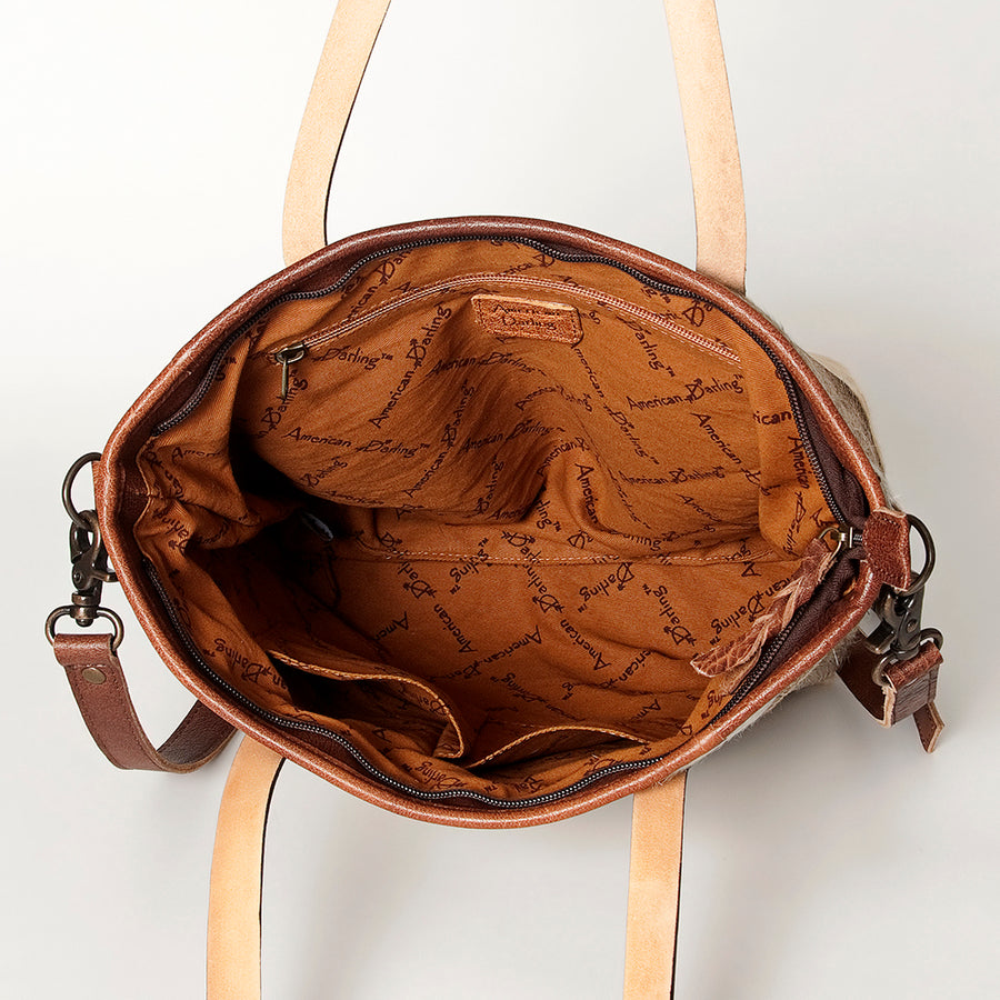 American Darling Tote Bag Hair-On Cowhide Genuine Vegetable Tanned Leather Handbag Spacious Travel Tote with YKK Zipper