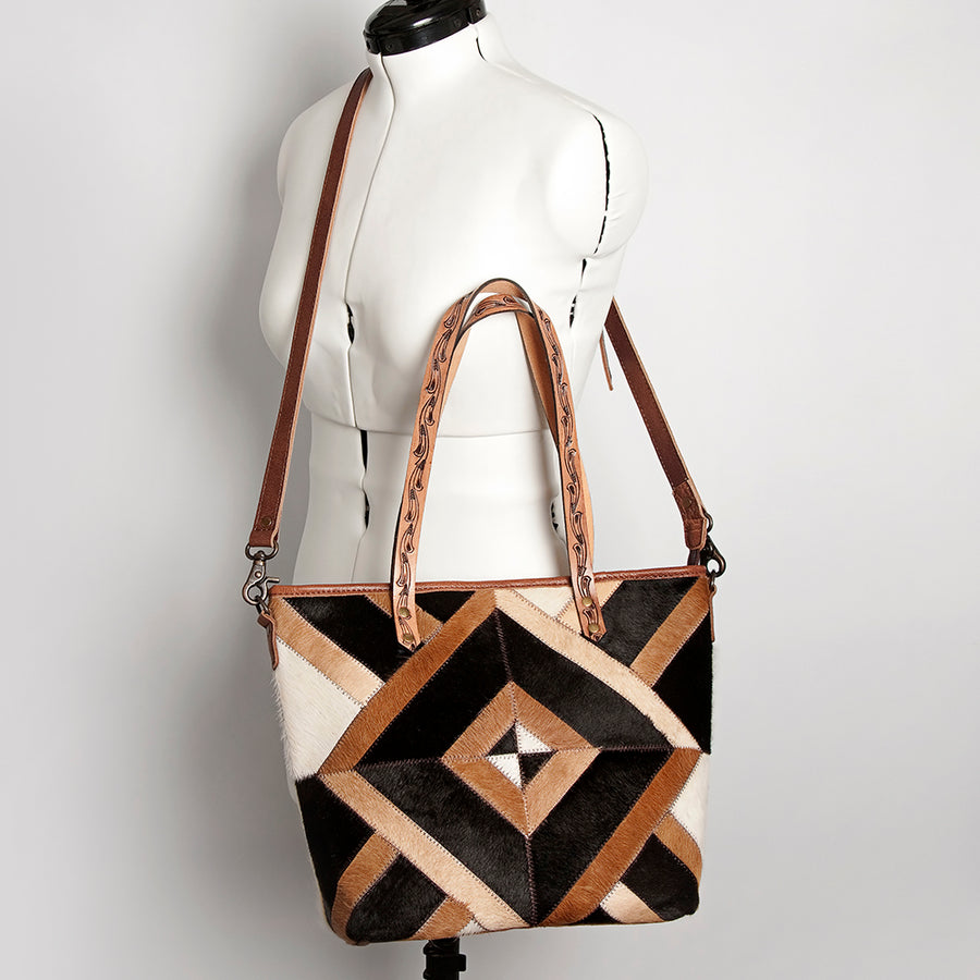 American Darling Tote Bag Hair-On Cowhide Genuine Vegetable Tanned Leather Handbag Spacious Travel Tote with YKK Zipper