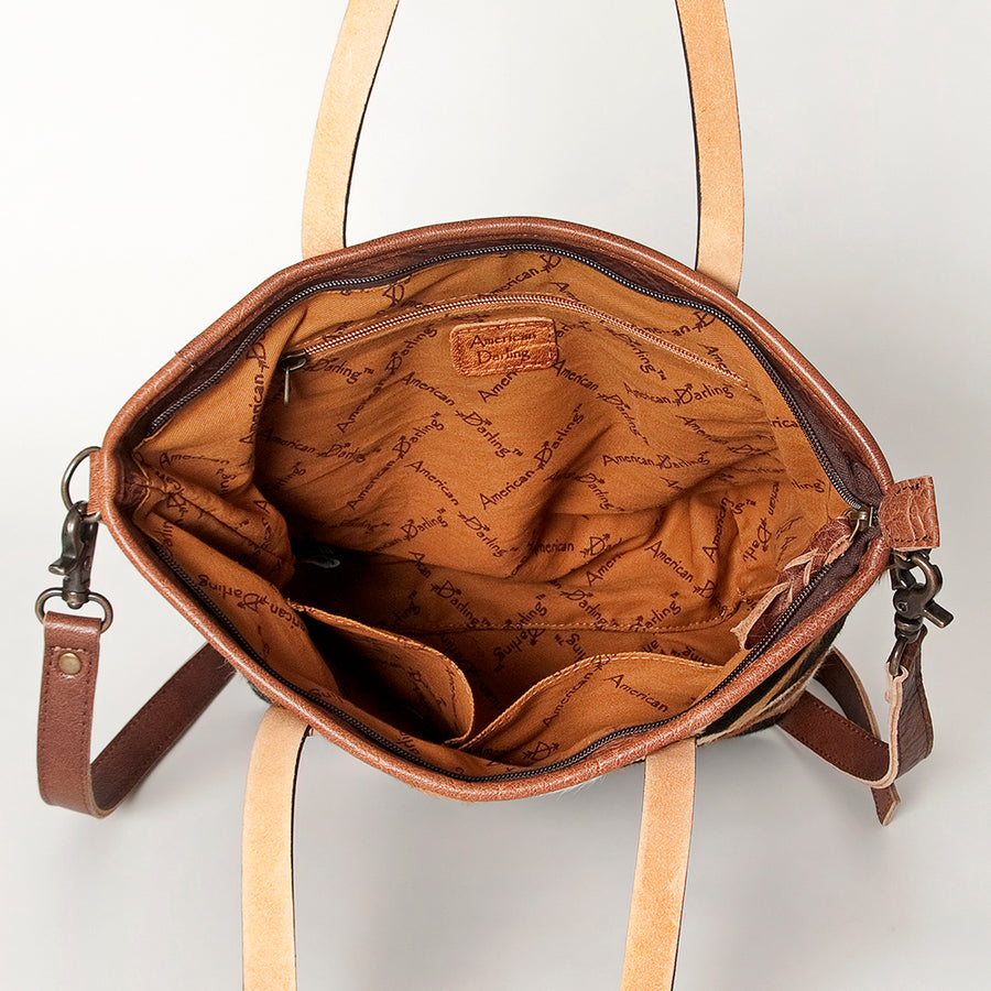 American Darling Tote Bag Hair-On Cowhide Genuine Vegetable Tanned Leather Handbag Spacious Travel Tote with YKK Zipper