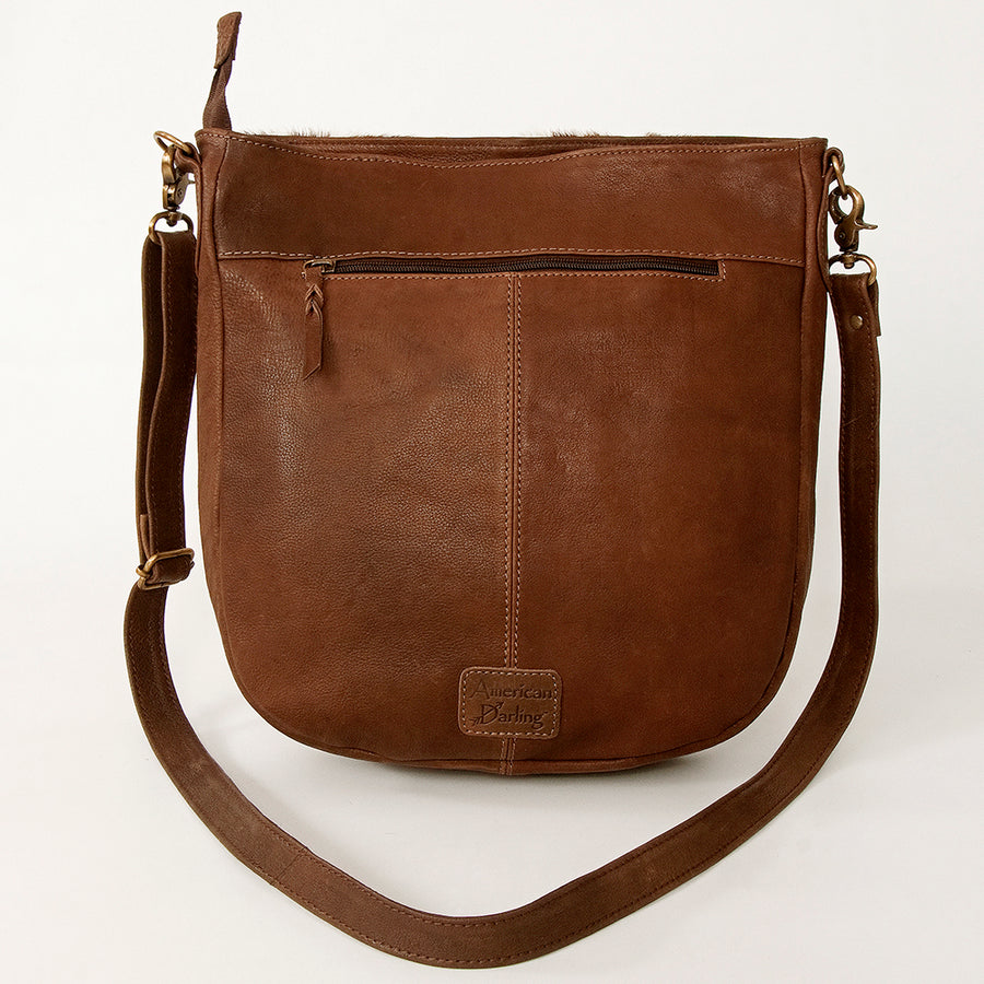American Darling Large Cross body Bag Hand Tooled Floral Cactus Leather & Hair-On Cowhide Western Purse 14in x 12in