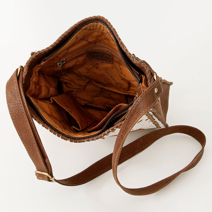 American Darling Large Cross body Bag Hand Tooled Cactus Floral Hair-On Cowhide Western Leather Purse 11.5in x 11in