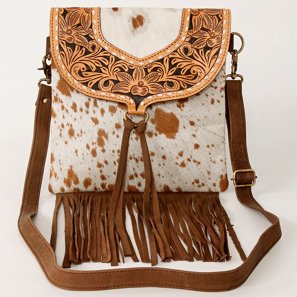 American Darling Messenger Hand Tooled Hair On Genuine Leather Western Women Bag Handbag Purse | Cute
