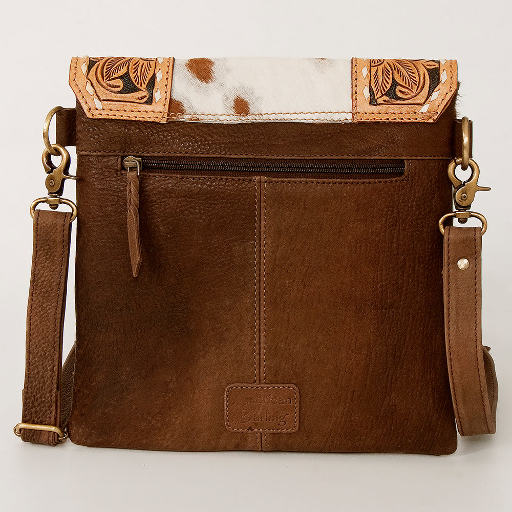 American Darling Messenger Hand Tooled Hair On Genuine Leather Western Women Bag Handbag Purse | Cute