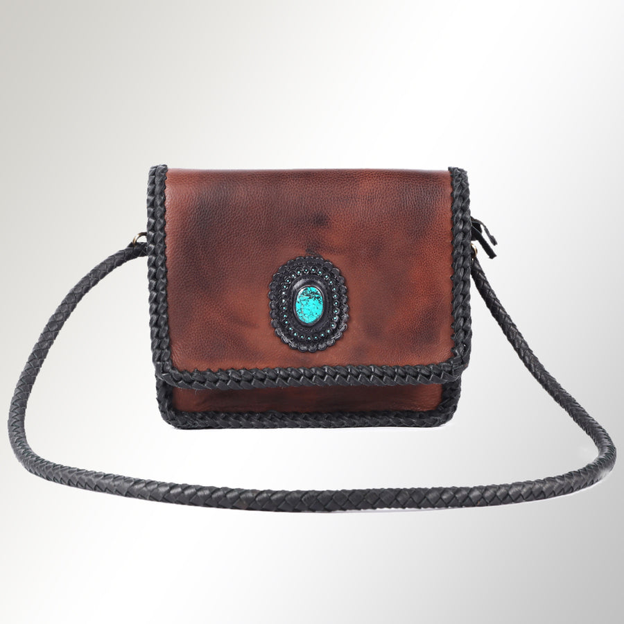 American Darling Small Cross body Bag Western Genuine Leather Handcrafted Purse with Turquoise Stone and YKK Zipper