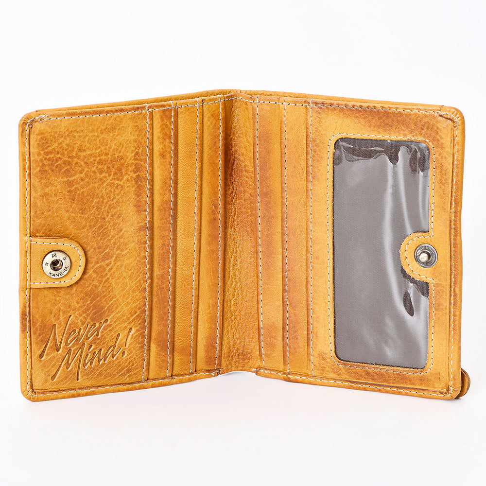 Never Mind Card-Holder Vintage Handmade Genuine Cowhide Leather Women Bag Western Handbag Purse