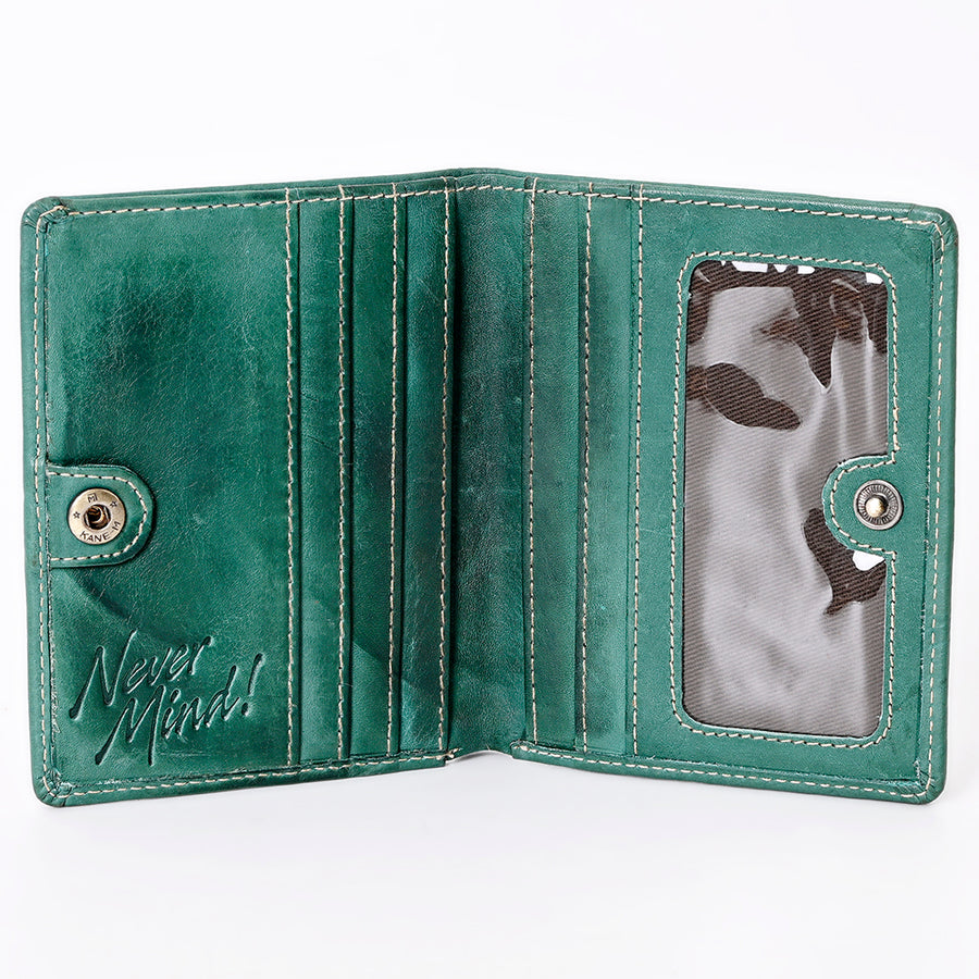 Never Mind Card-Holder Vintage Handmade Genuine Cowhide Leather Women Bag Western Handbag Purse