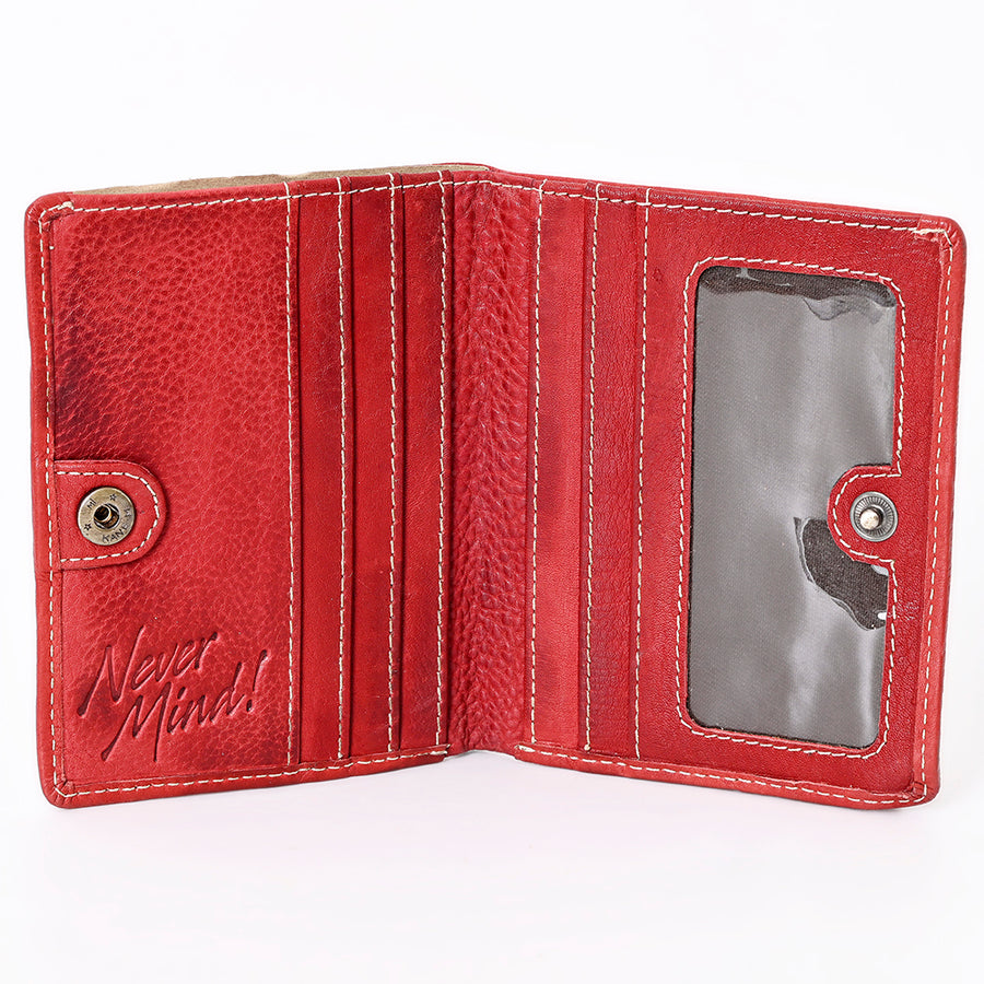 Never Mind Card-Holder Vintage Handmade Genuine Cowhide Leather Women Bag Western Handbag Purse