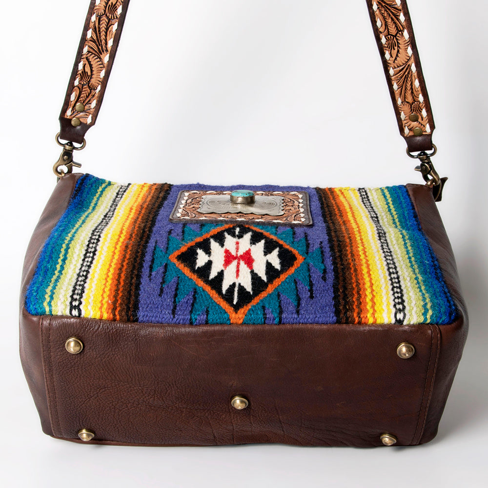 American Darling Messenger Saddle Blanket Fabric Genuine Leather Western Women Bag Handbag Purse | Cute