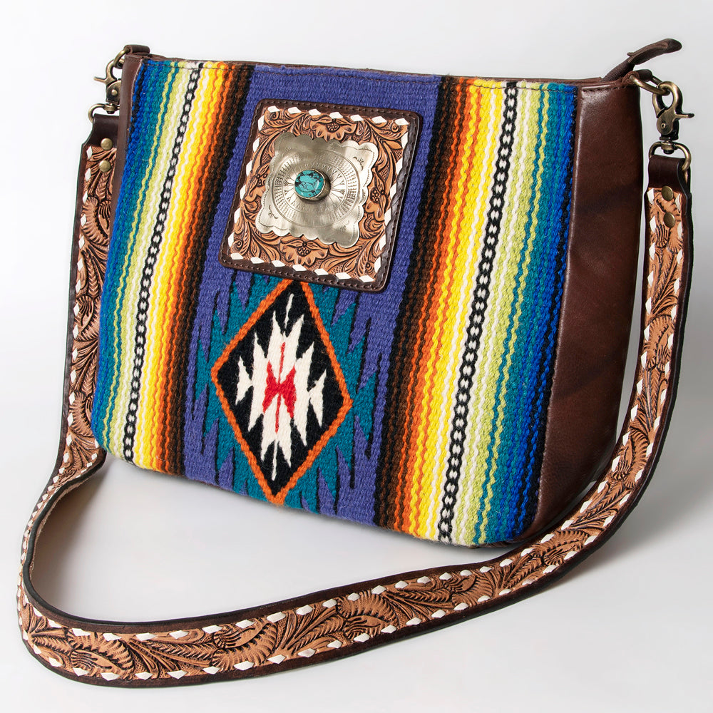American Darling Messenger Saddle Blanket Fabric Genuine Leather Western Women Bag Handbag Purse | Cute