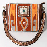 American Darling Messenger Saddle Blanket Fabric Genuine Leather Western Women Bag Handbag Purse | Cute