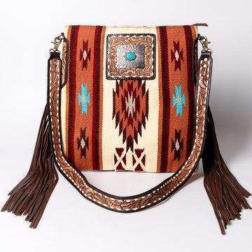 American Darling Large Crossbody Saddle Blanket Fabric Genuine Leather Western Women Bag Handbag Purse | Cute