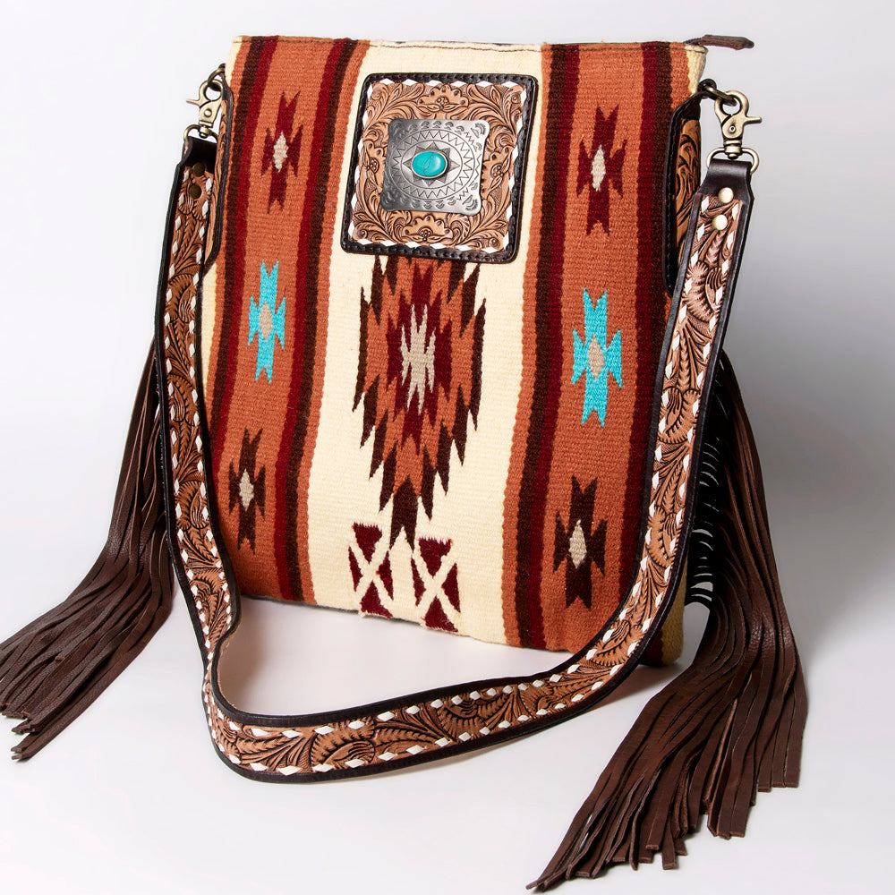 American Darling Large Crossbody Saddle Blanket Fabric Genuine Leather Western Women Bag Handbag Purse | Cute