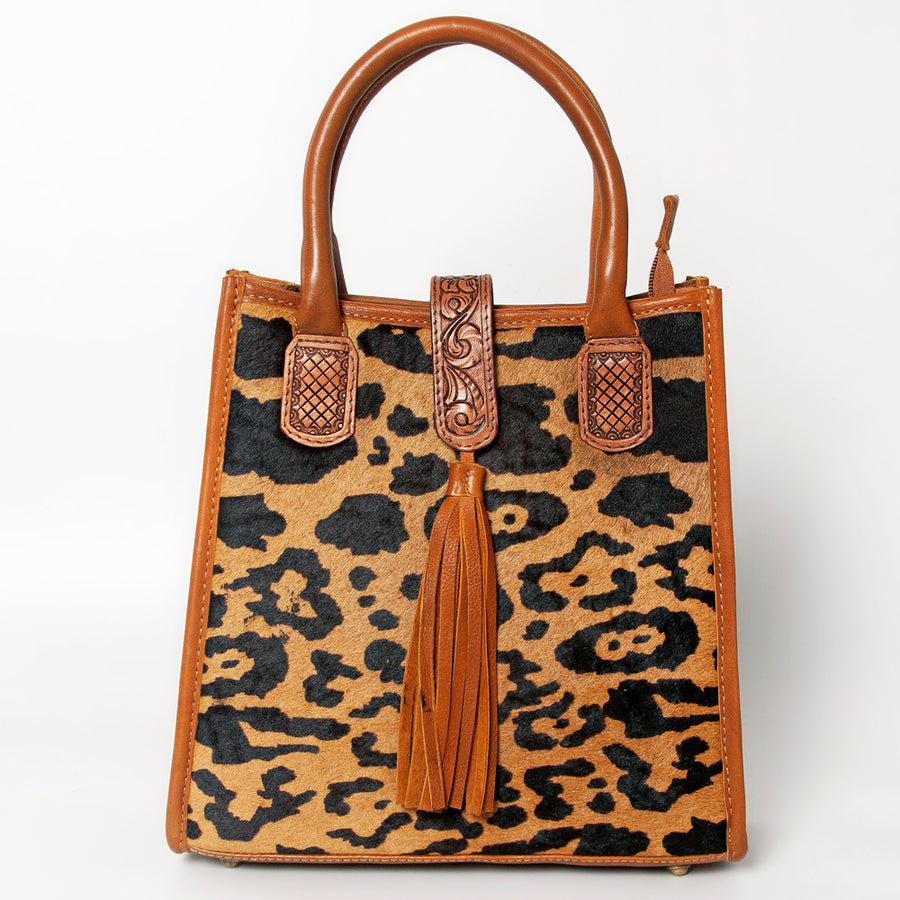 American Darling Tote Bag Hair-On Cowhide Vegetable-Tanned Genuine Leather Floral Carved Hand Tooled Tassels