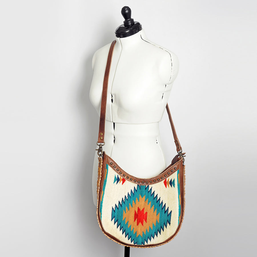 American Darling Hobo Bag Western Hand Tooled Floral Genuine Leather Crossbody with Hand Woven Saddle Blanket & YKK Zipper