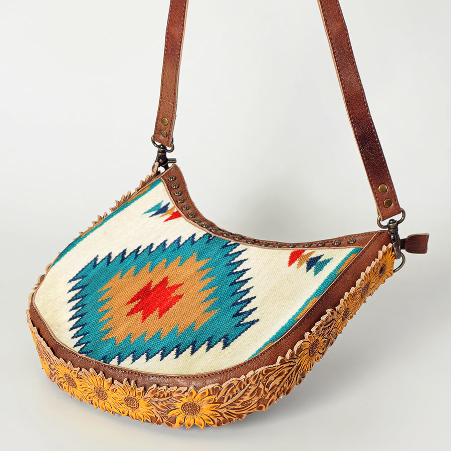 American Darling Hobo Bag Western Hand Tooled Floral Genuine Leather Crossbody with Hand Woven Saddle Blanket & YKK Zipper