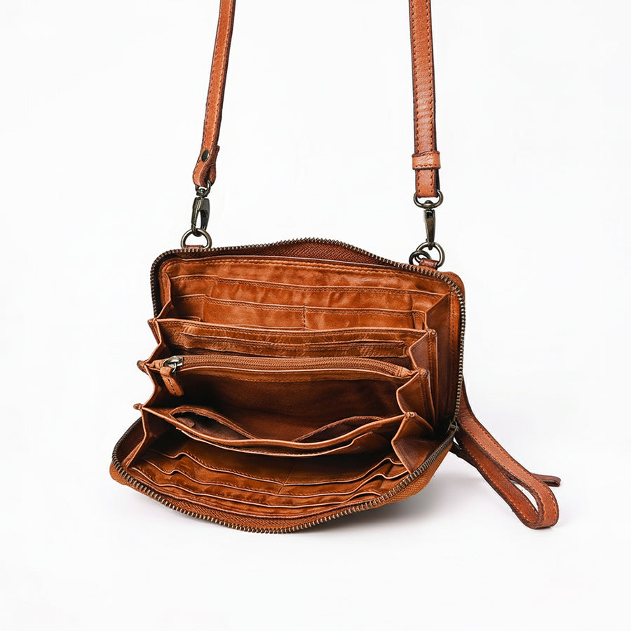 Spaghetti Western Swc212Cg Wallet Vintage Handmade Drum Dyed Genuine European Cowhide Leather Women Bag Western Handbag Purse