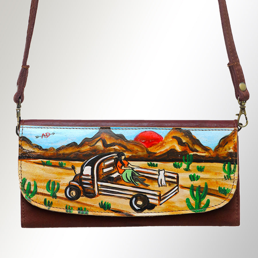 American Darling Small Cross body Bag Genuine Vegetable Tanned Leather Wallet Purse Western Handbag 4in x 1in x 8in