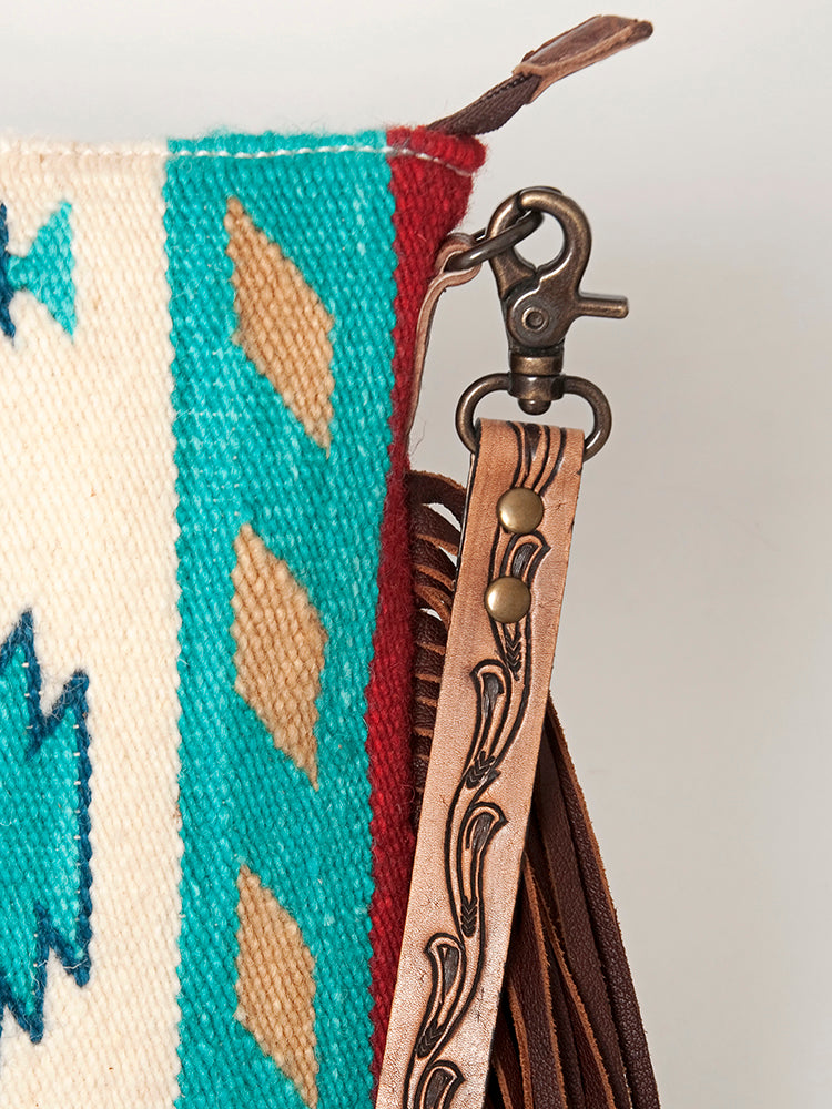 American Darling Hand Woven Saddle Blanket & Handcrafted Western Hand Tooled Cross body Bag, Genuine Vegetable-Tanned Leather