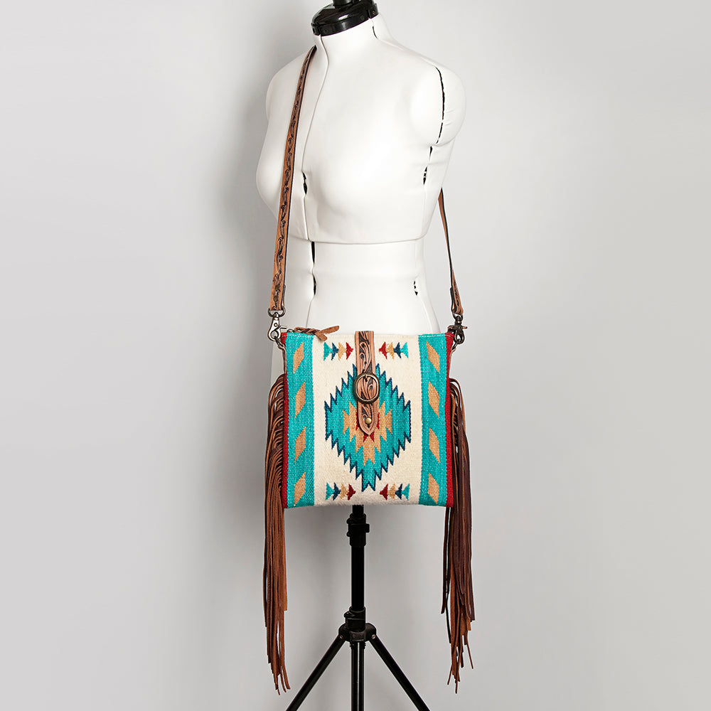 American Darling Cross Body Saddle Blanket Fabric Genuine Leather Western Women Bag | Black Handbag Purse Crossbody for Cute