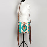 American Darling Cross Body Saddle Blanket Fabric Genuine Leather Western Women Bag | Black Handbag Purse Crossbody for Cute