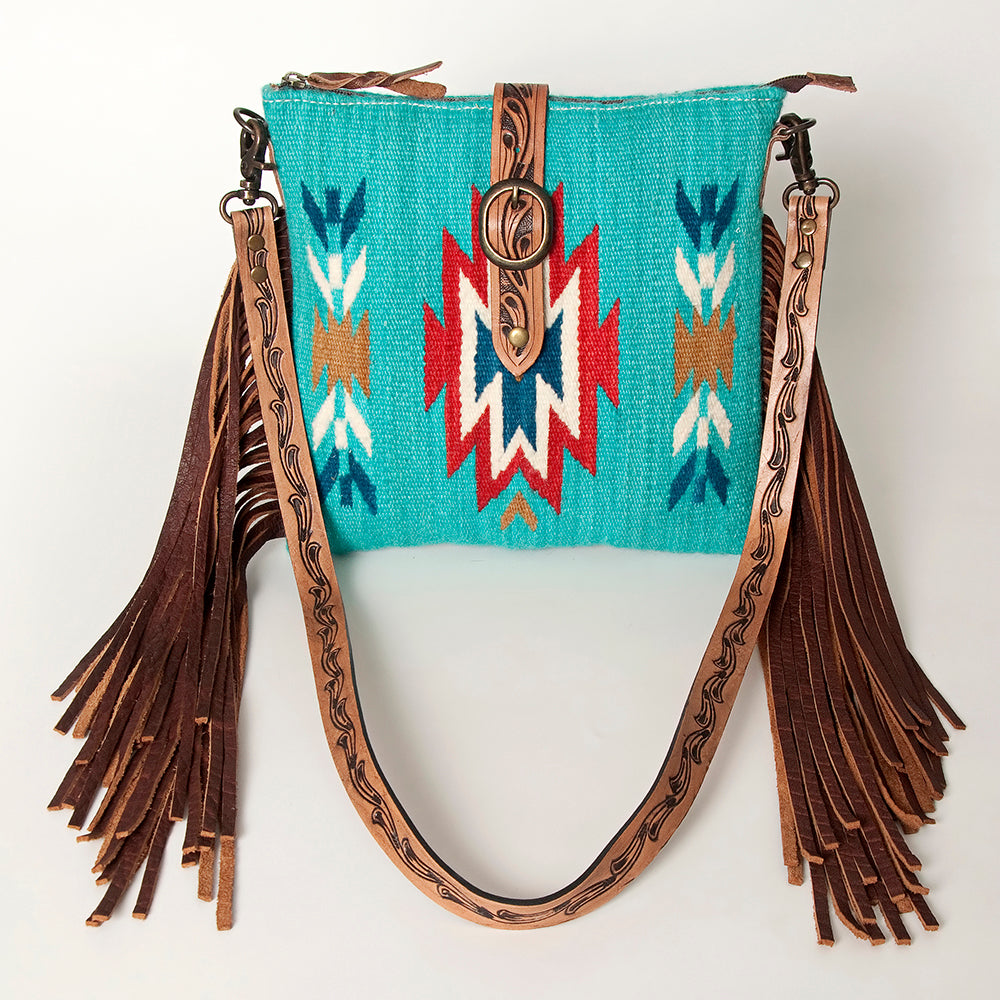 American Darling Cross Body Saddle Blanket Fabric Genuine Leather Western Women Bag | Black Handbag Purse Crossbody for Cute