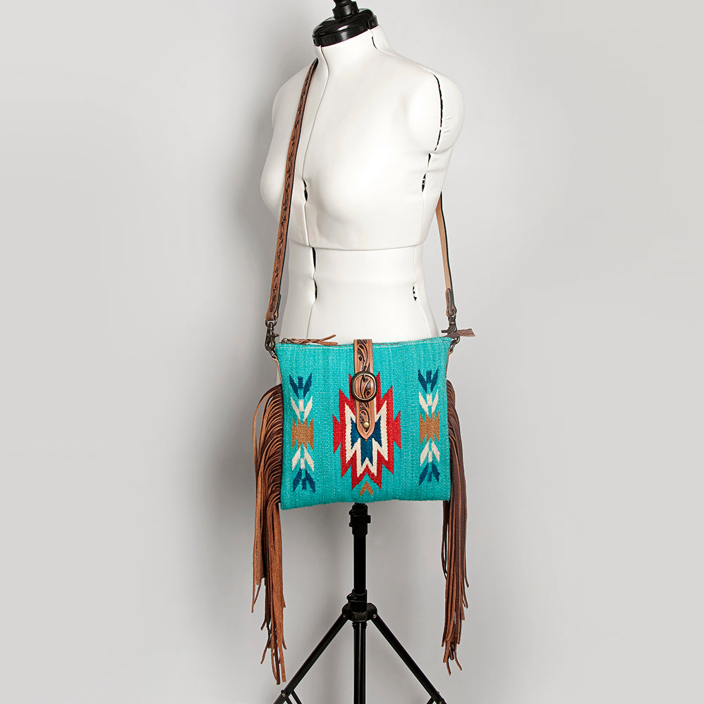 American Darling Cross Body Saddle Blanket Fabric Genuine Leather Western Women Bag | Black Handbag Purse Crossbody for Cute