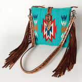 American Darling Cross Body Saddle Blanket Fabric Genuine Leather Western Women Bag | Black Handbag Purse Crossbody for Cute