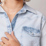 American Darling Leather Hand Tooled Carved Women Denim Shirt Jacket