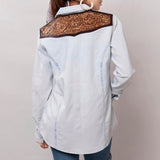 American Darling Leather Hand Tooled Carved Women Denim Shirt Jacket